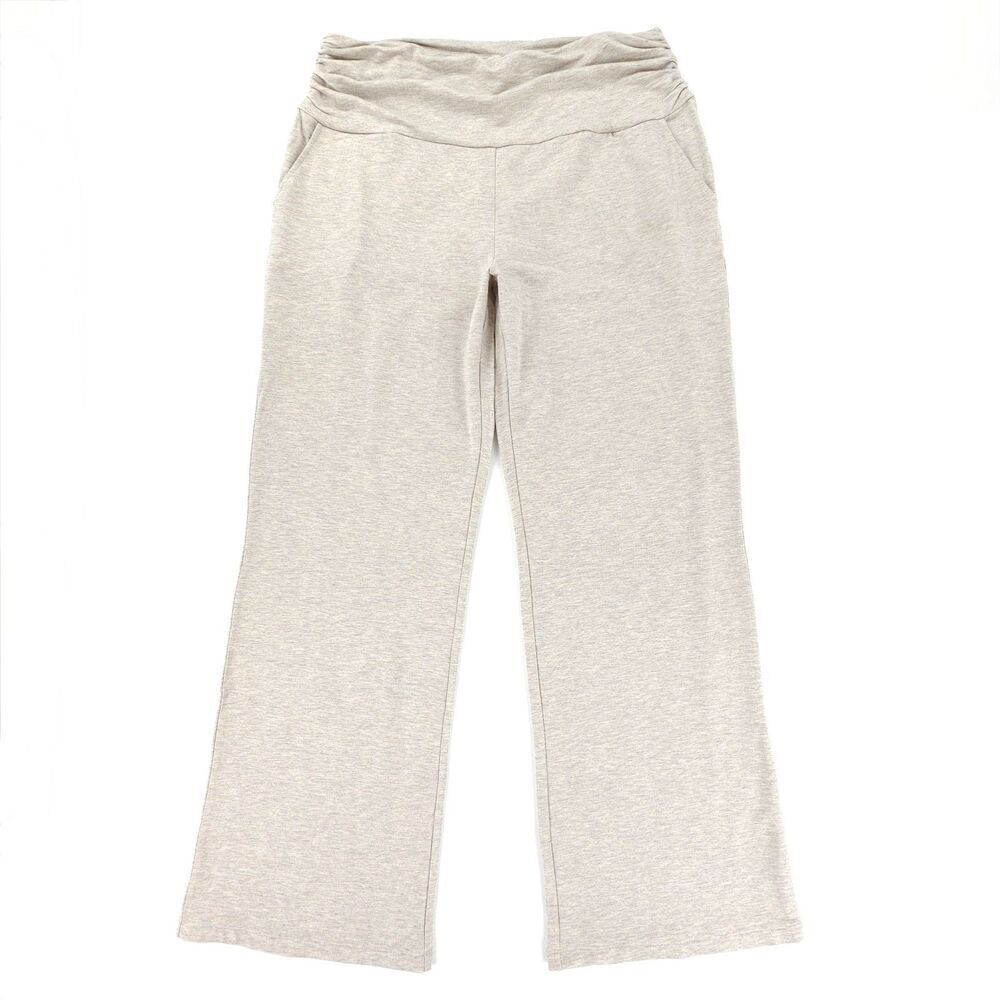 NWT Garnet Hill Wide Leg Lounge Pants Knit Ruched Casual Athleisure Beachy Taupe